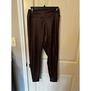 OFFLINE Aerie Women Large Short High Rise Luxe Faux Leather Leggings Brown 5860
